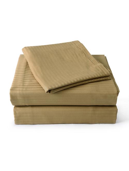 King Size Self Stripe Cotton Satin Beige Bed sheet set of 3 - 12941981 - Standard Image - 1