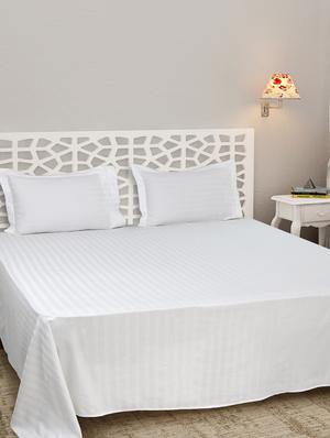 self stripe 300 tc premium cotton satin white bed sheet set - 12941988 - Standard Image - 2