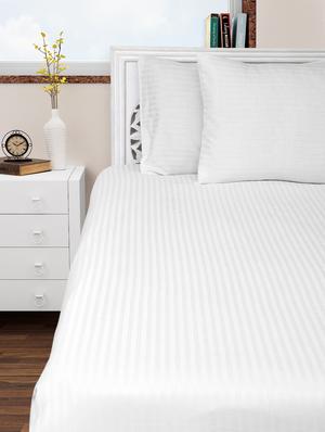 self stripe 300 tc premium cotton satin white bed sheet set - 12941988 - Standard Image - 4