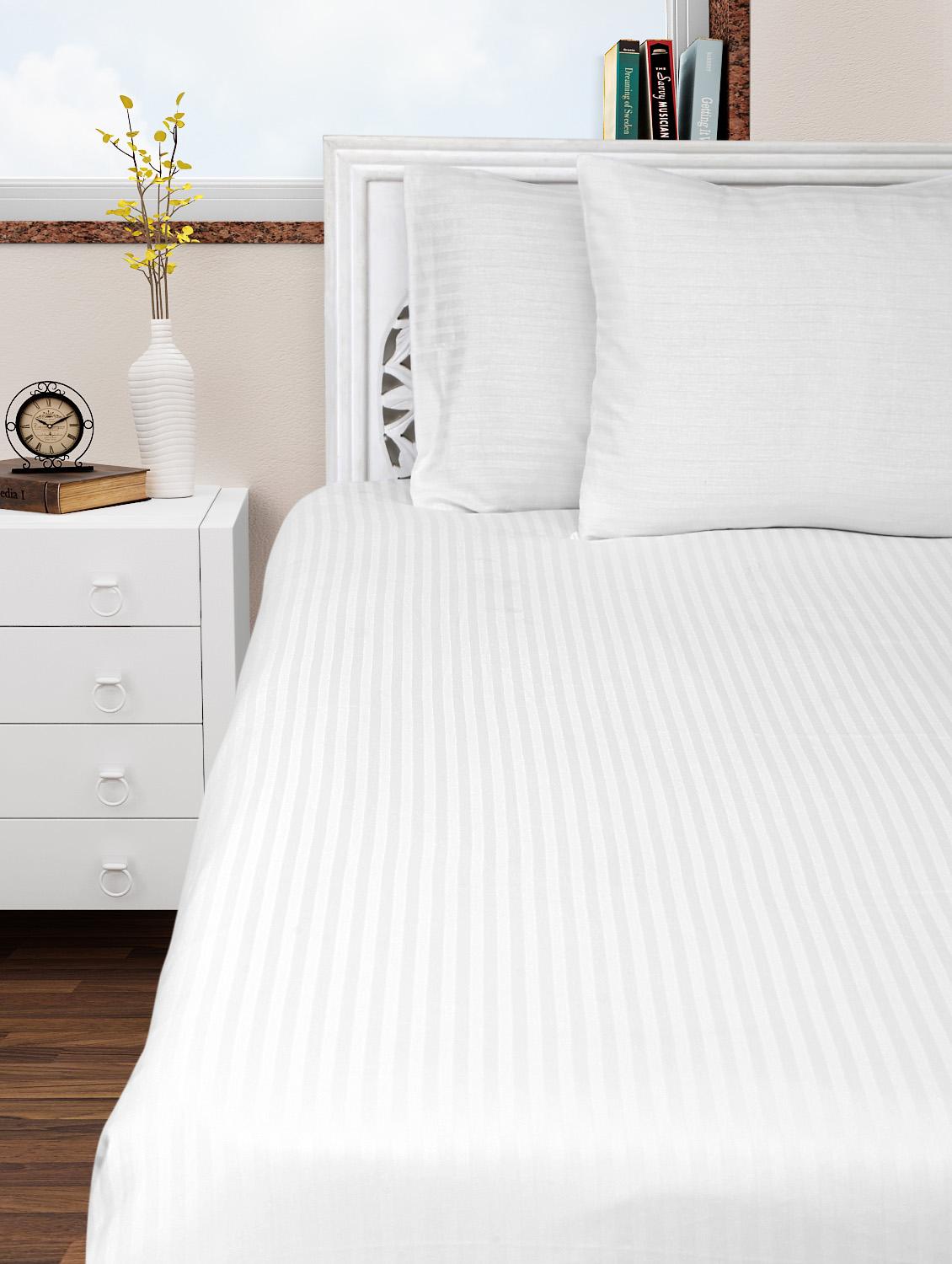 self stripe 300 tc premium cotton satin white bed sheet set - 12941988 - Zoom Image - 4