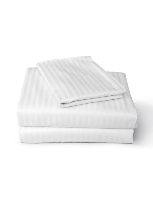 self stripe premium cotton satin white bed sheet set - 12941989 - Very Small Image - 1