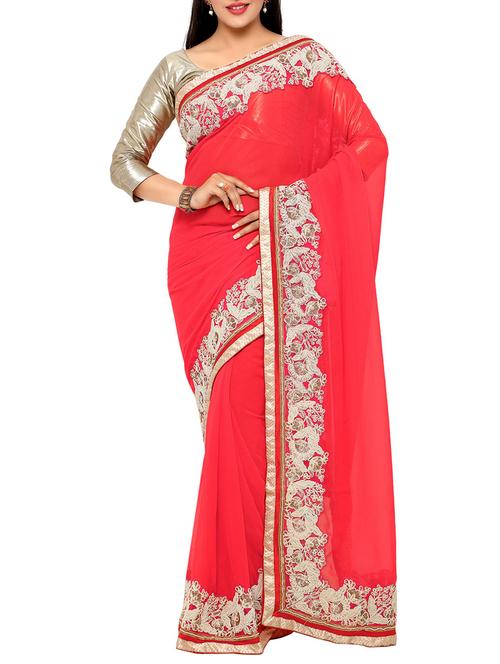 embroidered bordered saree with blouse - 12944194 - Standard Image - 1