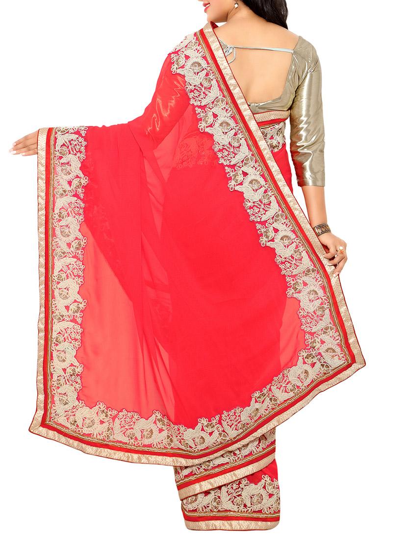 embroidered bordered saree with blouse - 12944194 - Zoom Image - 2