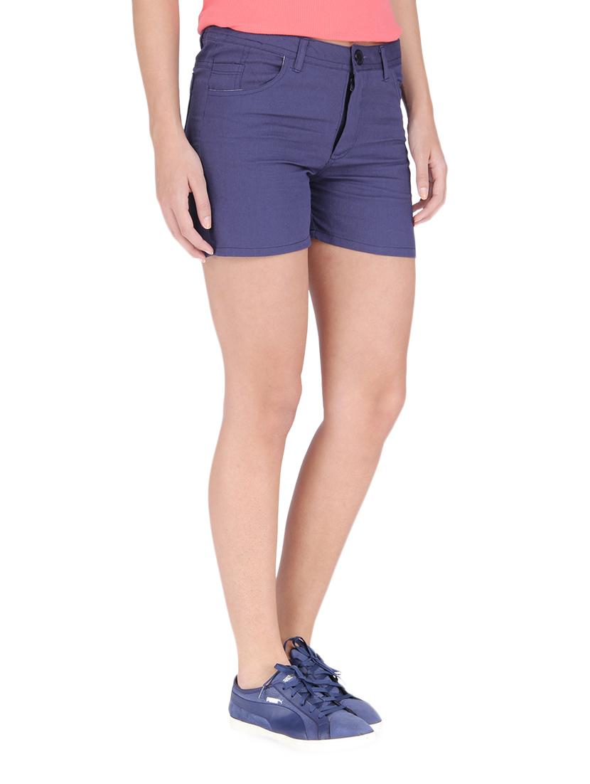 blue cotton solid chino shorts - 1294556 - Zoom Image - 2