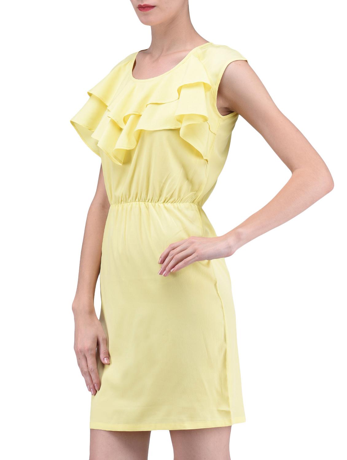yellow plain gathers poly crepe dress - 1294661 - Zoom Image - 2