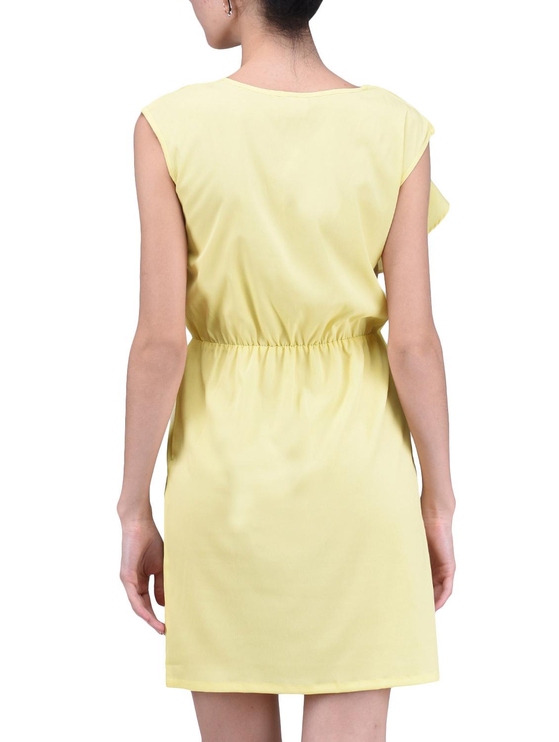yellow plain gathers poly crepe dress - 1294661 - Zoom Image - 3