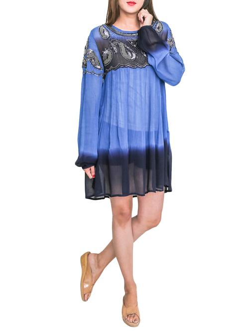 blue georgette paisley embellished dress - 12947501 - Standard Image - 1