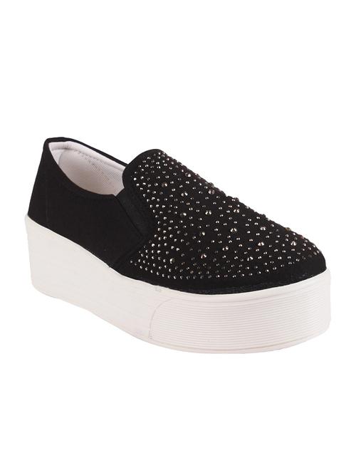 black faux leather plimsolls casual shoes - 12952952 - Standard Image - 1