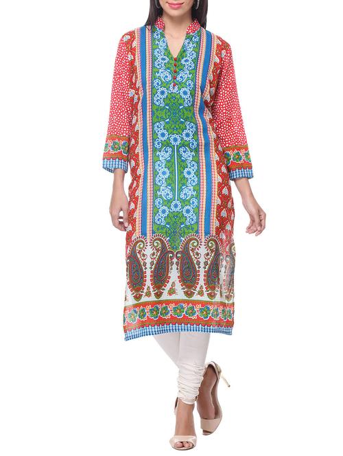 blue cotton straight kurta - 12953597 - Standard Image - 1