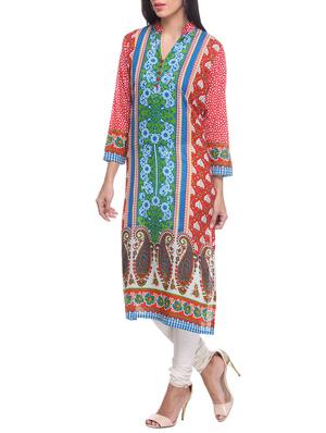 blue cotton straight kurta - 12953597 - Standard Image - 2