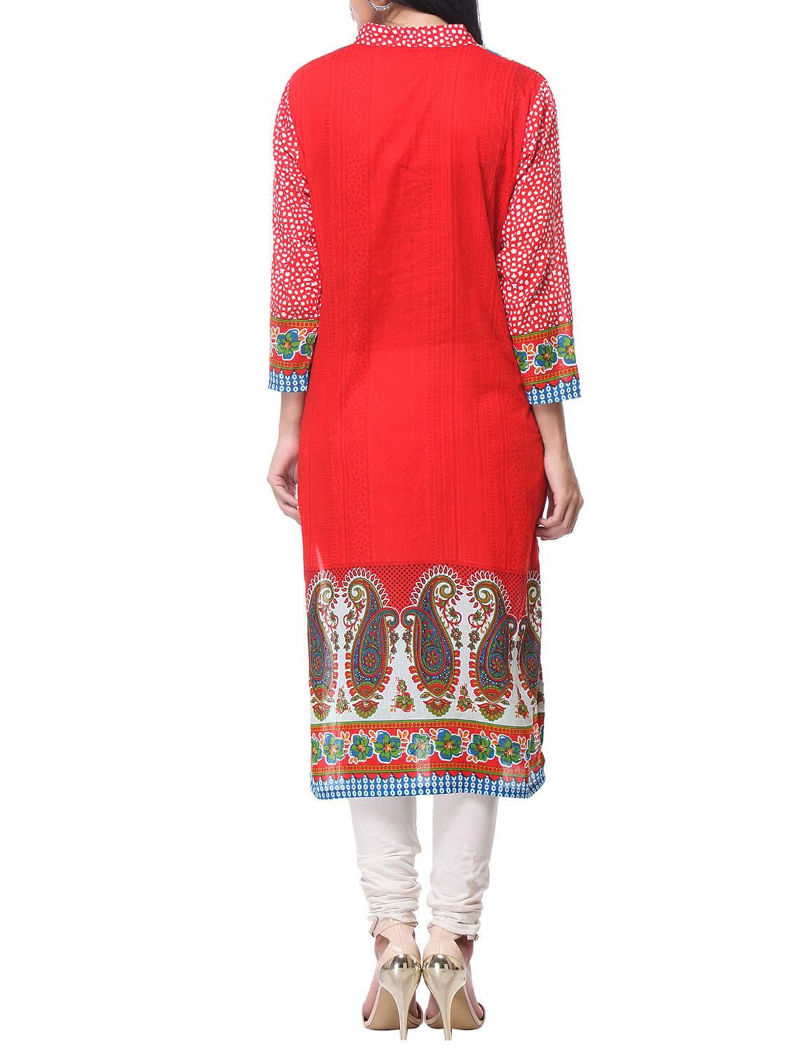 blue cotton straight kurta - 12953597 - Zoom Image - 3