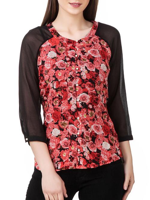 red floral printed georgette regular top - 12960839 - Standard Image - 1