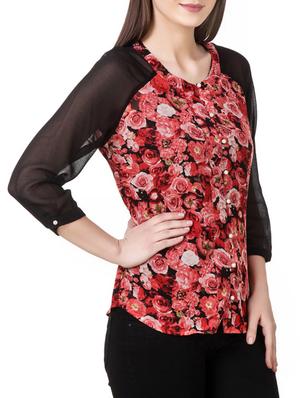 red floral printed georgette regular top - 12960839 - Standard Image - 2