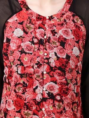 red floral printed georgette regular top - 12960839 - Standard Image - 4