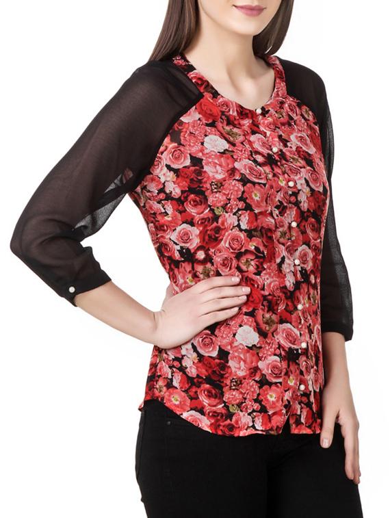 red floral printed georgette regular top - 12960839 - Zoom Image - 2