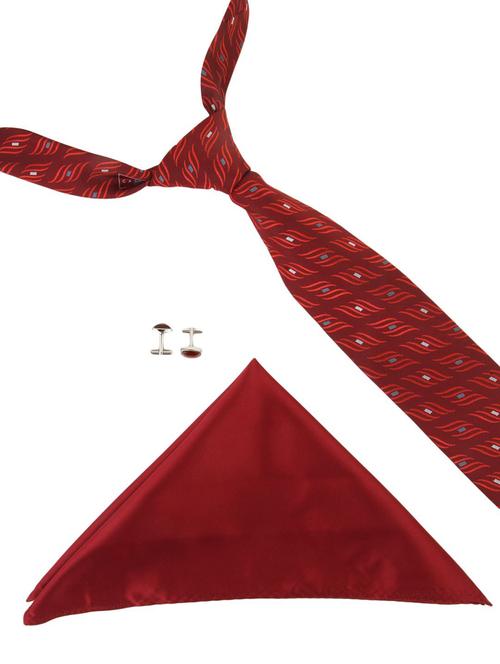red fiber tie, pair of cufflinks and a pocket square - 12970675 - Very Small Image - 1