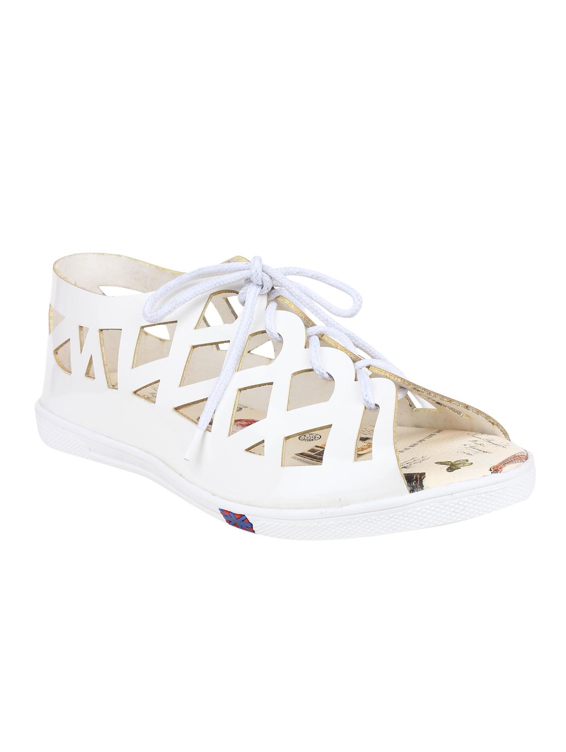 white faux leather laceup sandals - 12970979 - Zoom Image - 1