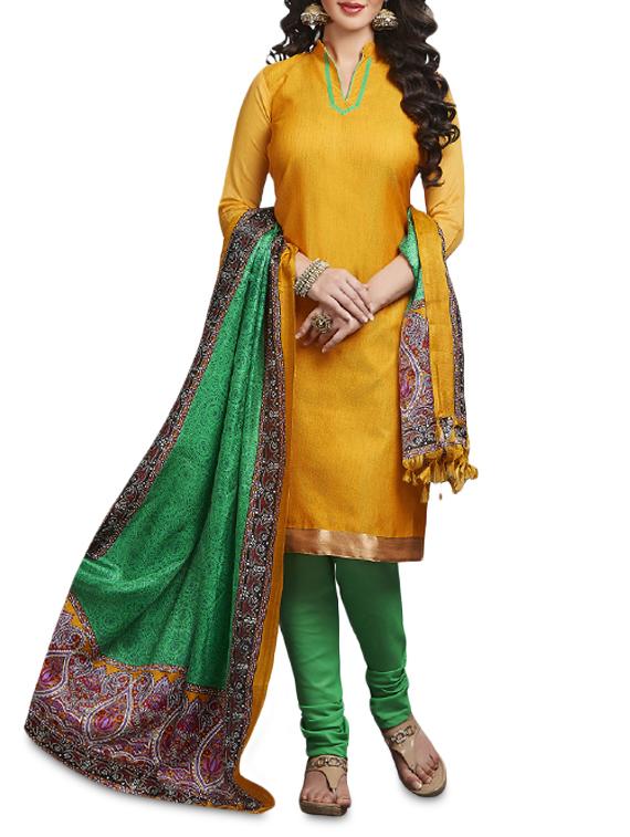 Yellow Printed Jutth Silk Unstitched Suit Set - 1297182 - Zoom Image - 1