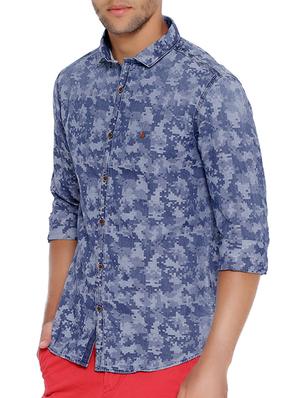 blue denim printed casual shirt - 12973209 - Standard Image - 2