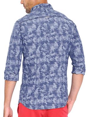 blue denim printed casual shirt - 12973209 - Standard Image - 3