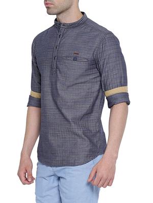 dark grey cotton kurta - 12973360 - Standard Image - 2