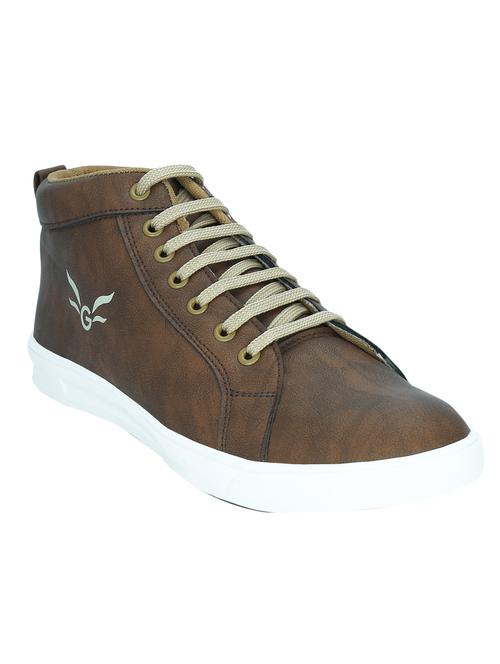 brown leatherette lace up sneaker - 12973458 - Standard Image - 1