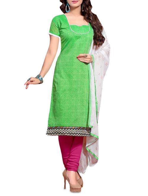 green printed chanderi unstitched suit set - 1297376 - Very Small Image - 1
