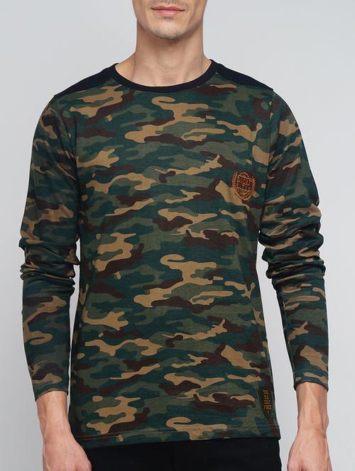 green cotton camouflage printed t-shirt - 12984867 - Very Small Image - 1