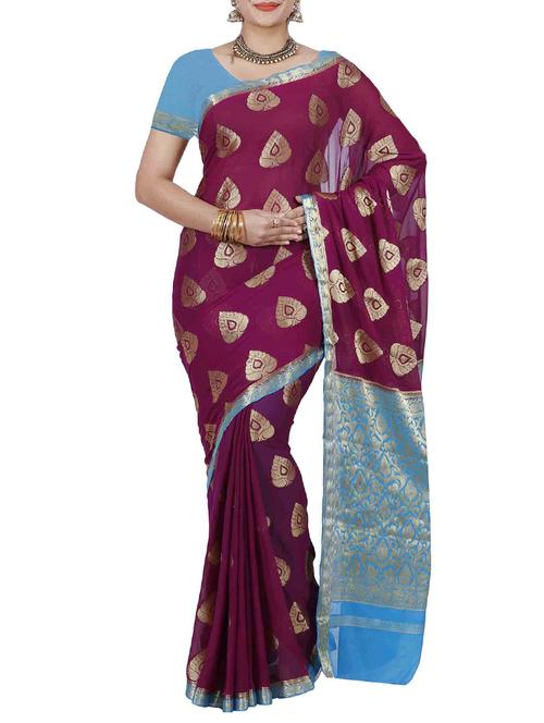 magenta chiffon woven saree with blouse - 12985314 - Standard Image - 1