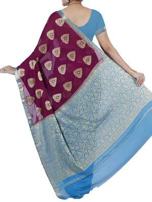 magenta chiffon woven saree with blouse - 12985314 - Standard Image - 2