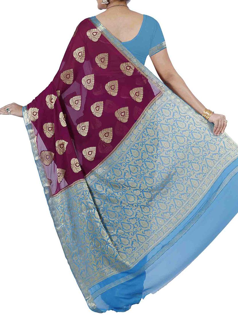 magenta chiffon woven saree with blouse - 12985314 - Zoom Image - 2