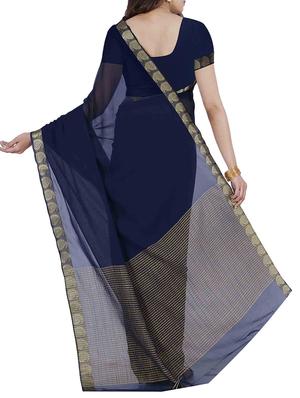 blue chiffon saree with blouse - 12985341 - Standard Image - 2