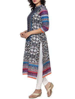 bluecolored cotton straight kurta - 12986794 - Standard Image - 2