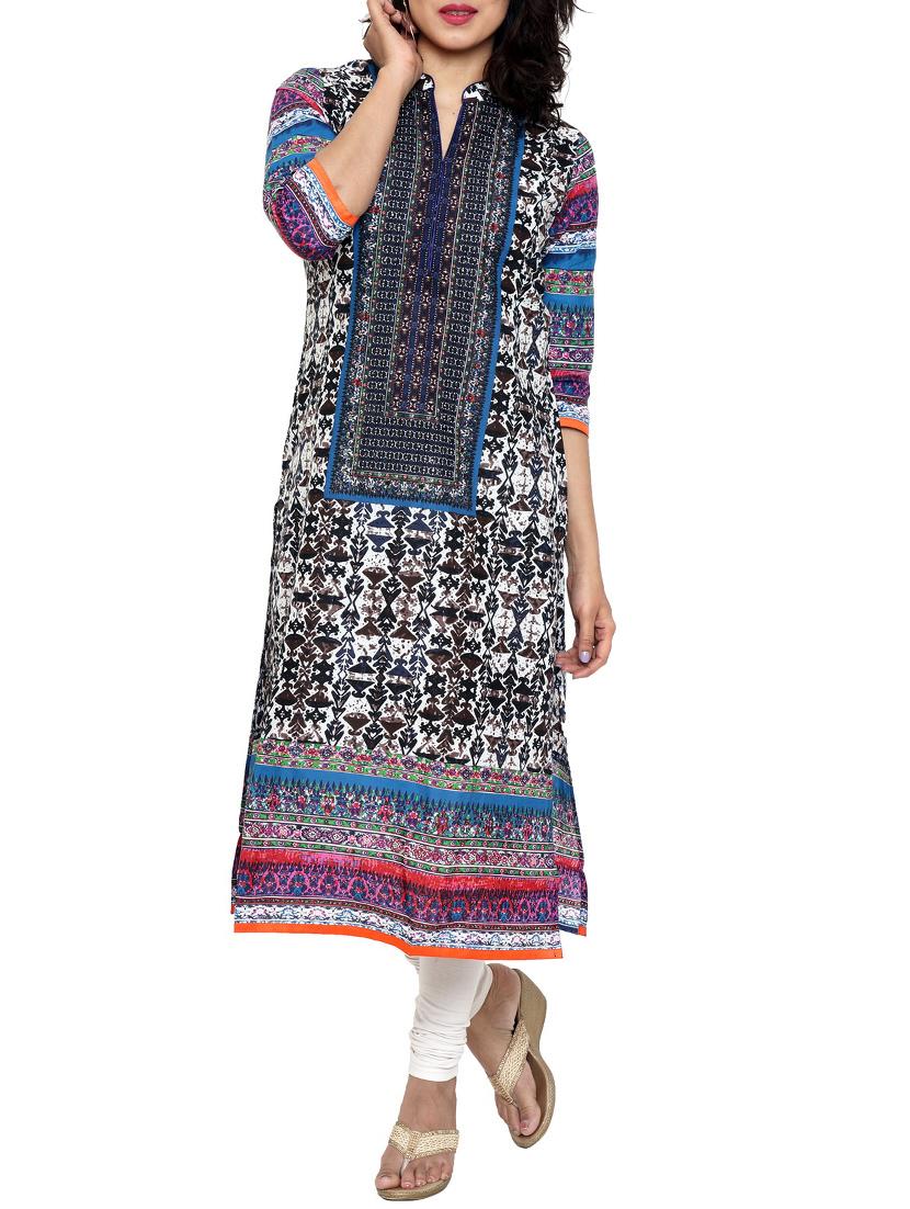 bluecolored cotton straight kurta - 12986794 - Zoom Image - 1