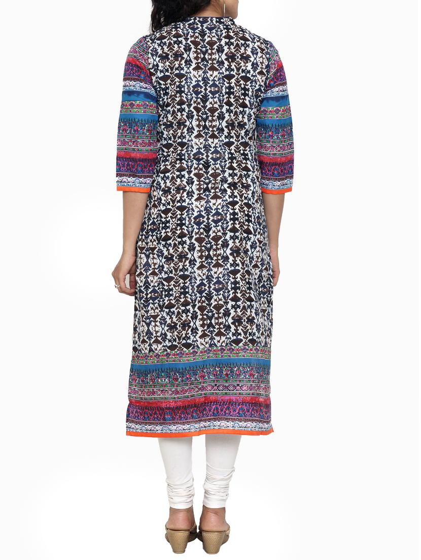 bluecolored cotton straight kurta - 12986794 - Zoom Image - 3