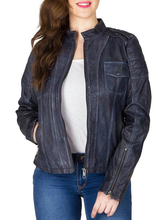 navy blue leather jacket