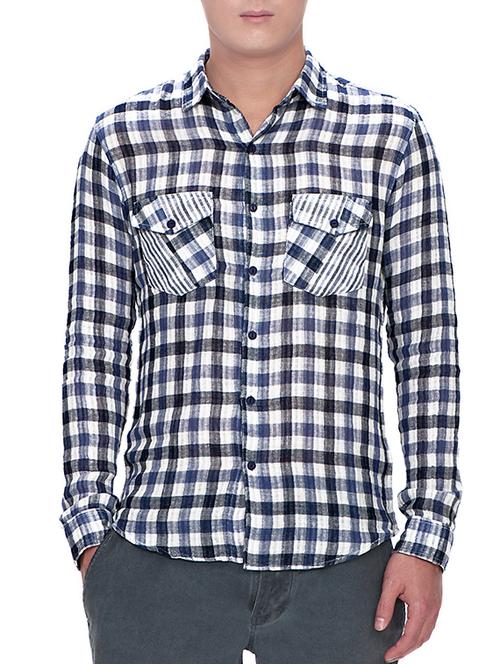 blue cotton checked casual shirt - 12987850 - Very Small Image - 1