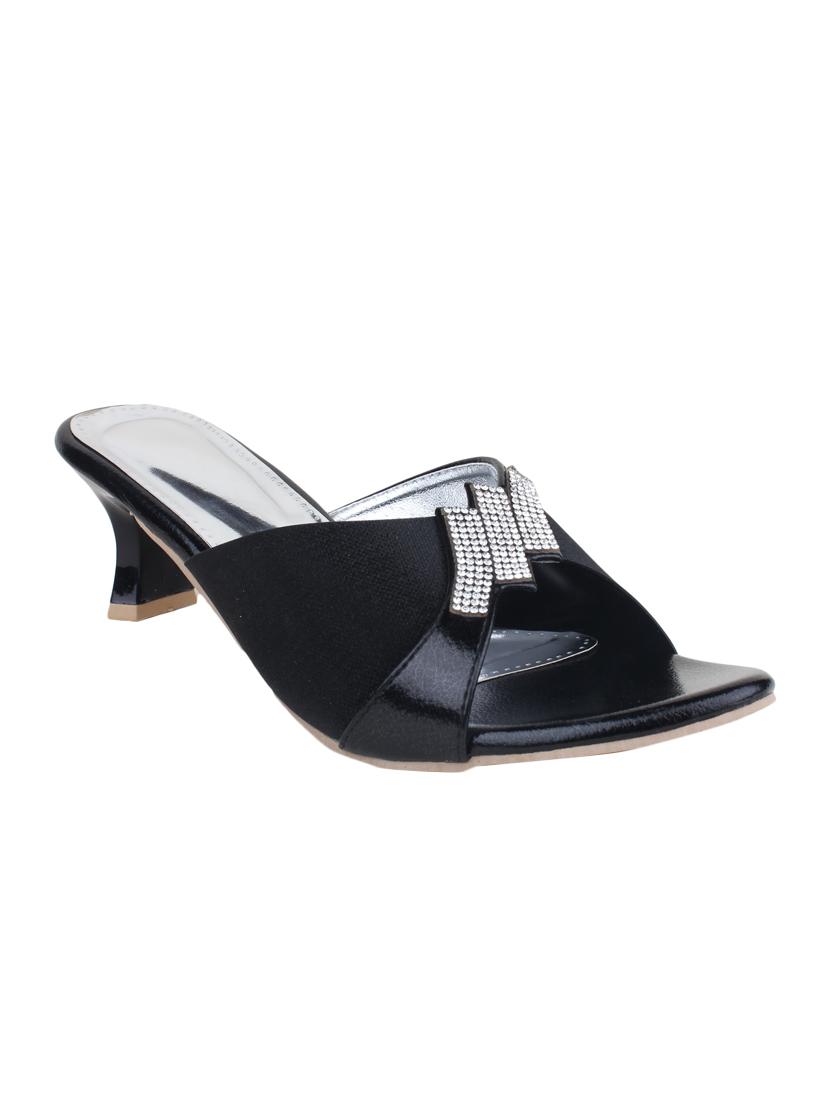 black leatherette slip on sandals - 12989855 - Zoom Image - 1
