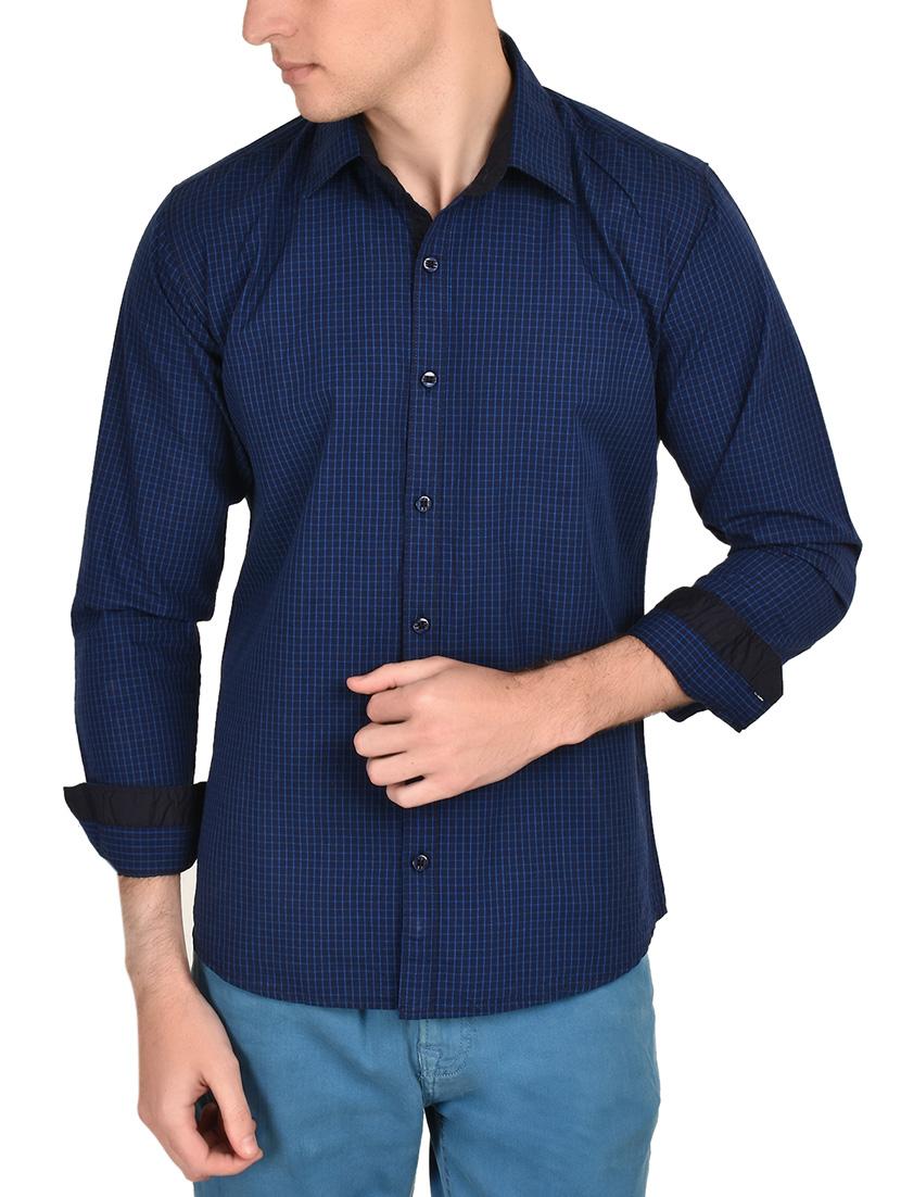 blue cotton checked casual shirt - 12993215 - Zoom Image - 1