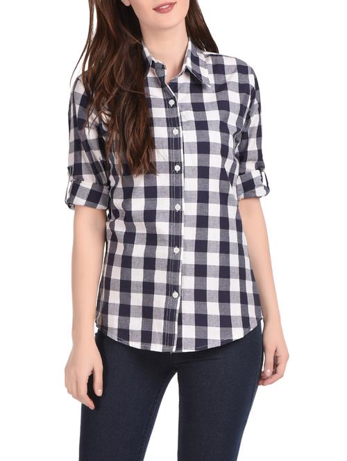blue & white cotton check shirt - 12994053 - Standard Image - 1