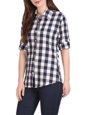 blue & white cotton check shirt - 12994053 - Standard Image - 2
