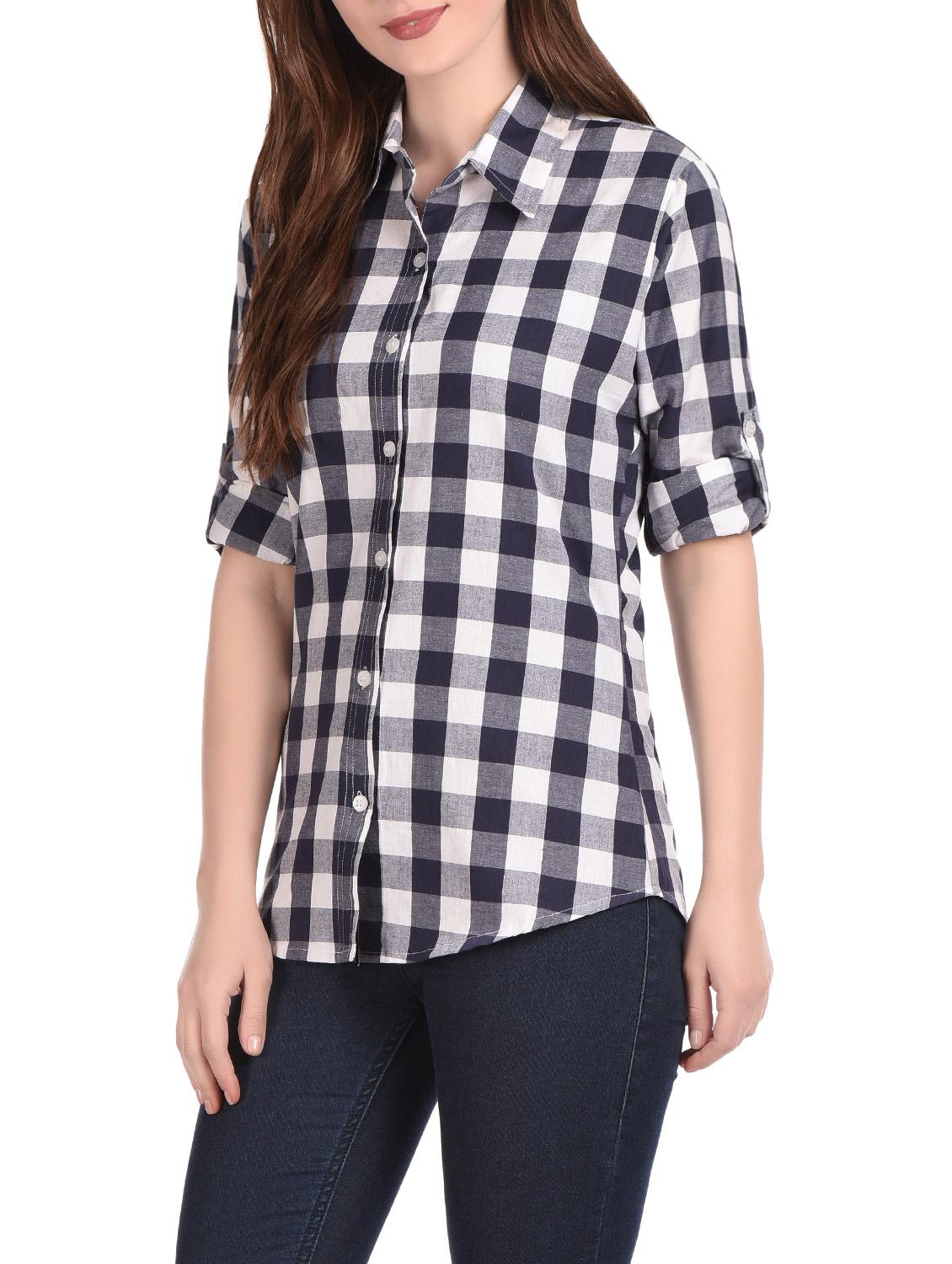 blue & white cotton check shirt - 12994053 - Zoom Image - 2