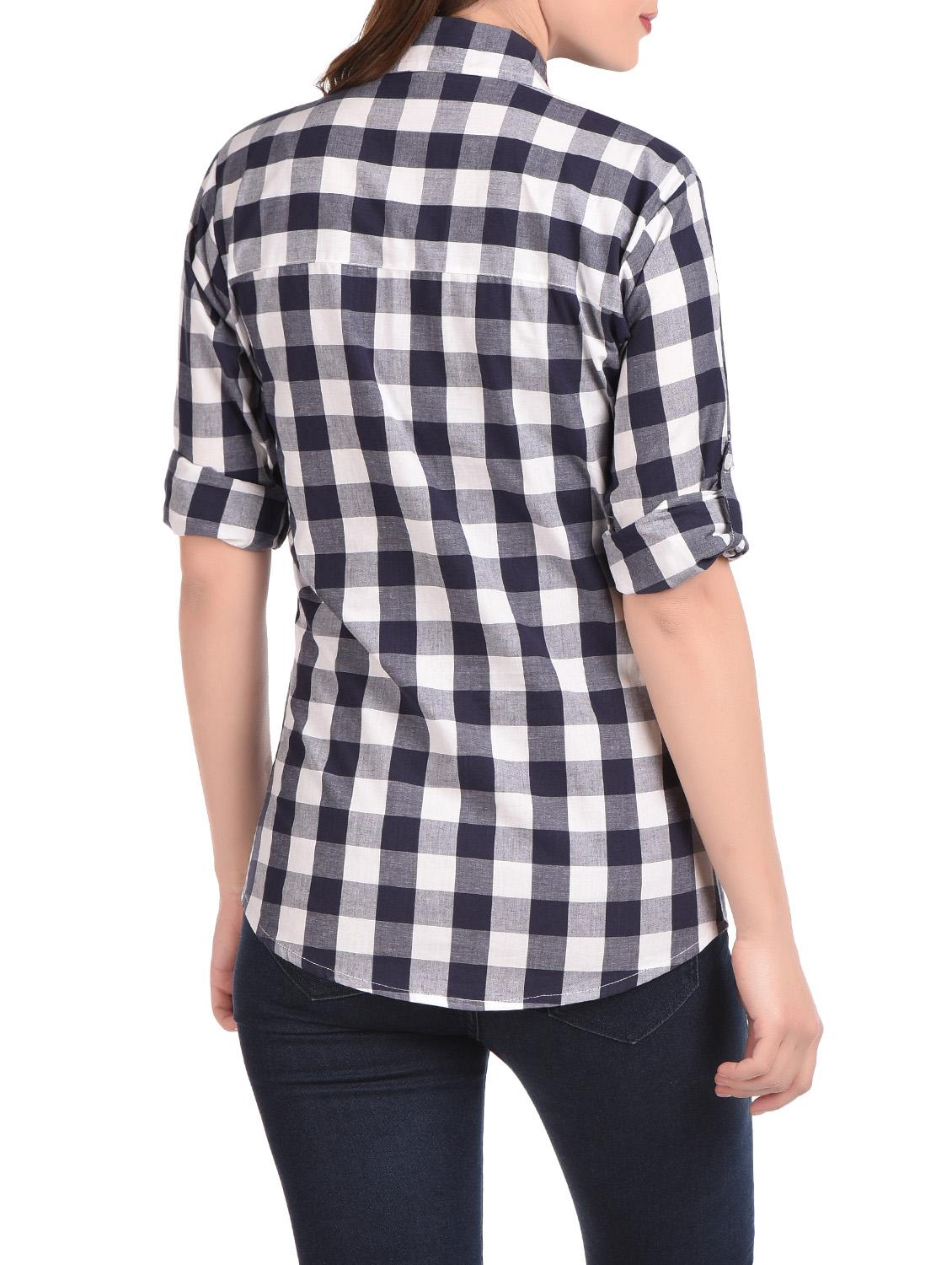 blue & white cotton check shirt - 12994053 - Zoom Image - 3
