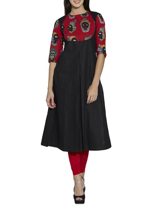 black cotton straight kurta - 12994294 - Standard Image - 1