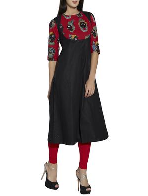 black cotton straight kurta - 12994294 - Standard Image - 2