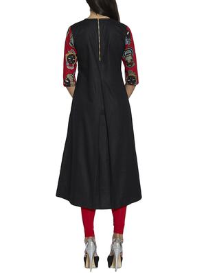 black cotton straight kurta - 12994294 - Standard Image - 3