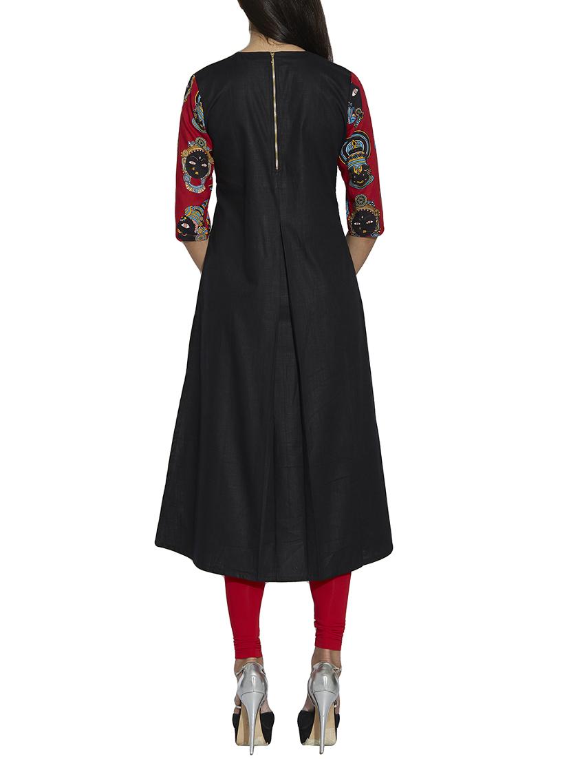 black cotton straight kurta - 12994294 - Zoom Image - 3