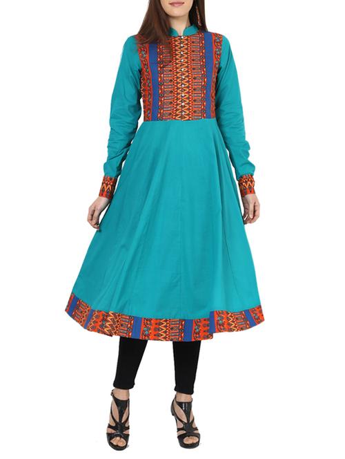blue cotton anarkali kurta - 13000395 - Standard Image - 1