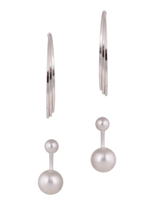 silver metal drop(set of 2) earrings - 13003539 - Standard Image - 1