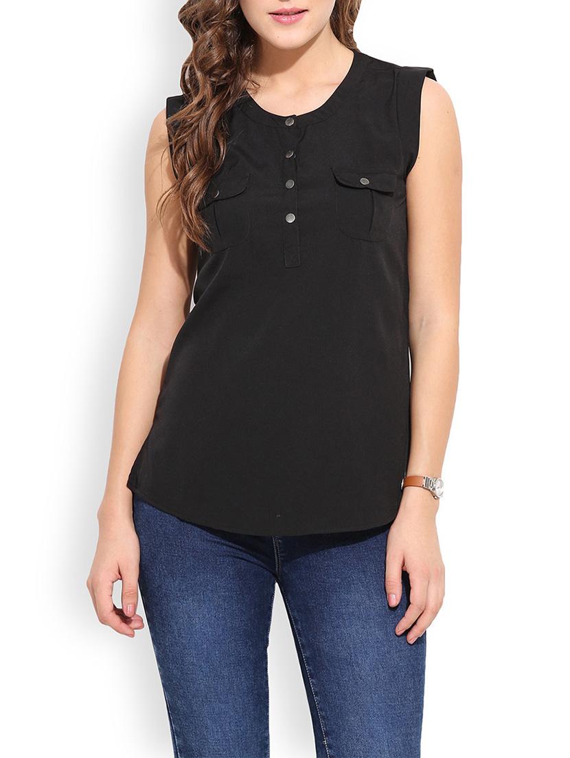 black polyester regular top - 13003927 - Zoom Image - 1